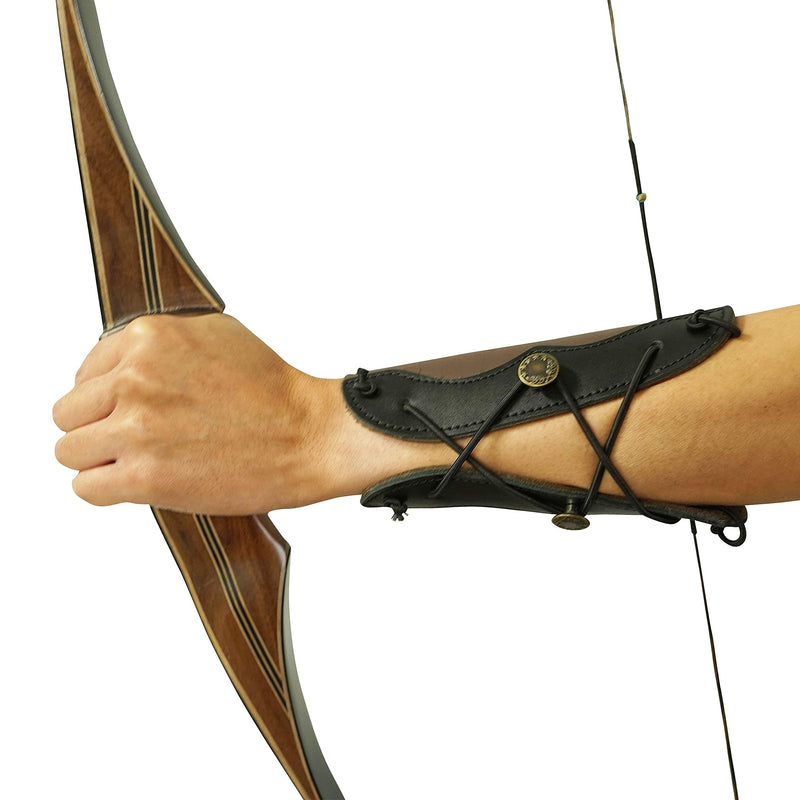 SAS Leather Traditional Arm Guard with Stretch Cord and Button Hook Armguard for Archery Bow Range Longbow Recurve Bow Small-5.75"x4.75" - NewNest Australia