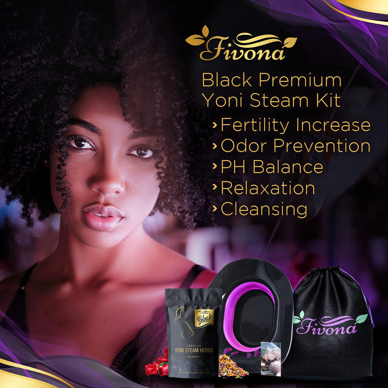 Fivona Black 3-in-1 Yoni Steam Kit - Foldable Over The Toilet Steamer Seat with V Steaming Herbs and Storage Bag - Effective Detox pH Balance Cleansing and Relaxation - at Home V-SPA - NewNest Australia