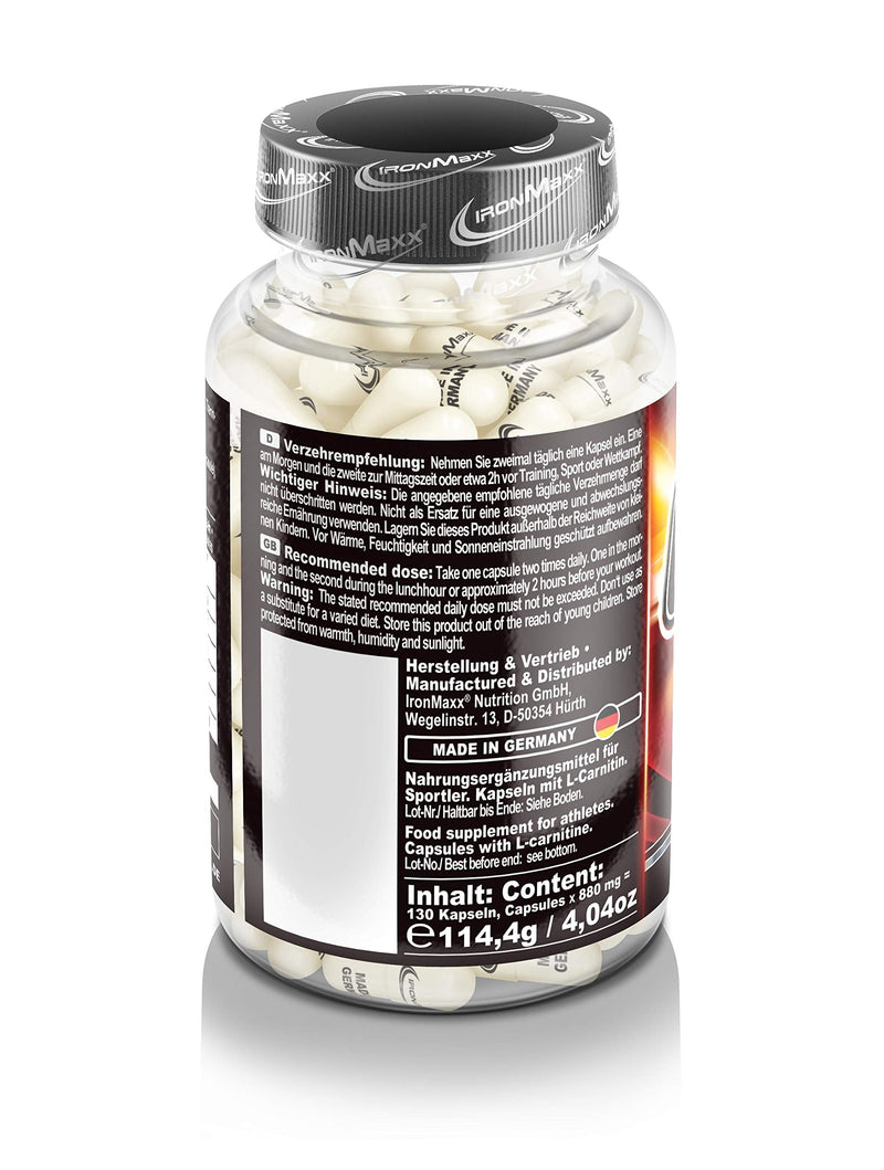 IronMaxx Carnitine Pro Caps - 130 Capsules | 750mg L-Carnitine Tartrate per capsule | particularly effective before training sessions | ideal during diet phases - NewNest Australia