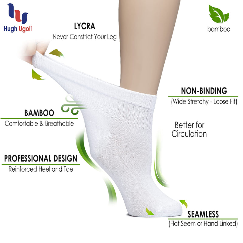 Hugh Ugoli Women's Loose Diabetic Ankle Socks, Bamboo, Wide, Thin, Seamless Toe and Non-Binding Top, 4 Pairs 6-9 Aster Purple - NewNest Australia