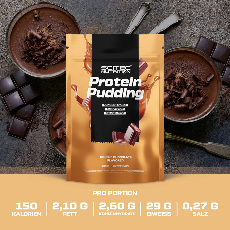 Scitec Nutrition Protein Pudding, Flavored Protein Pudding Powder With Caseinate, Whey Protein Concentrate And With Sweeteners, No Added Sugar, Gluten-Free, 400 G, Double Chocolate - NewNest Australia