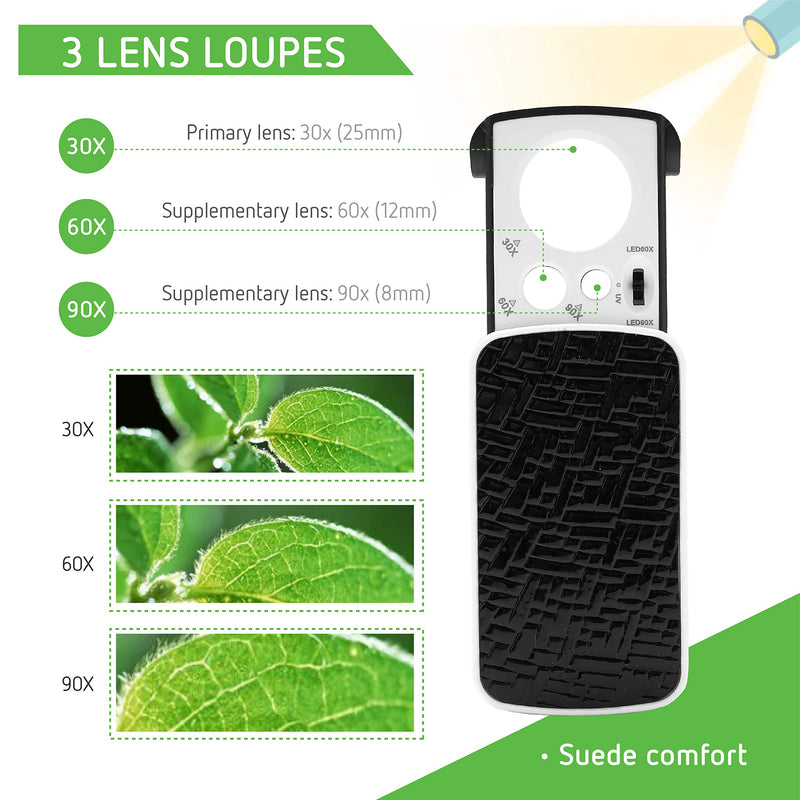 VIVOSUN Jewelry Loupe Magnifier 30X 60X 90X LED Lighted Eye Loupe for Jewelry, Diamonds, Gems, Coins, Stamps, Rocks - NewNest Australia