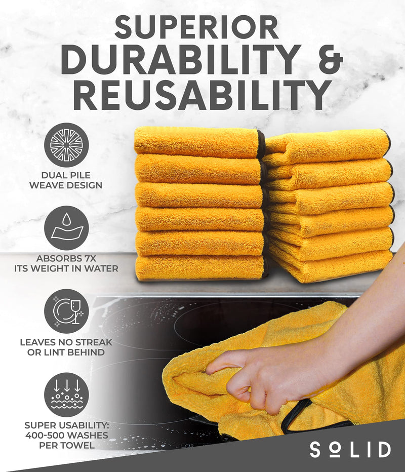 SoLiD Multipurpose Plush Microfiber Cleaning Cloth Towel for Household, Car Washing, Drying & Auto Detailing - 16" x 24" (6) 6 - NewNest Australia