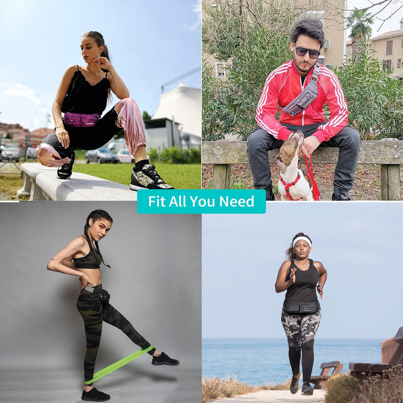 WATERFLY Fanny Pack for Women Men Water Resistant Small Waist Pouch Slim Belt Bag with 4 Pockets for Running Travelling Hiking Walking Lightweight Crossbody Chest Bag Fit All Phones Grey - NewNest Australia