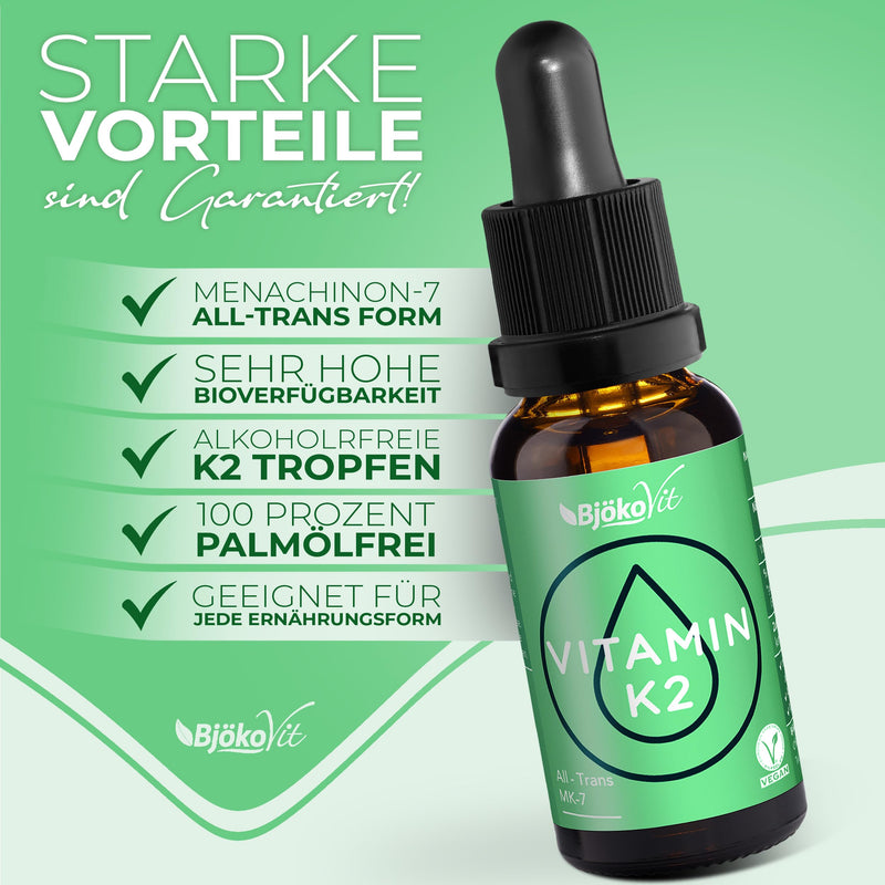 BjökoVit VITAMIN K2 VEGAN drops - high bioavailability thanks to All-Trans MK-7 form - 700 vegan drops with 100µg natural vitamin K2 per daily dose - NewNest Australia
