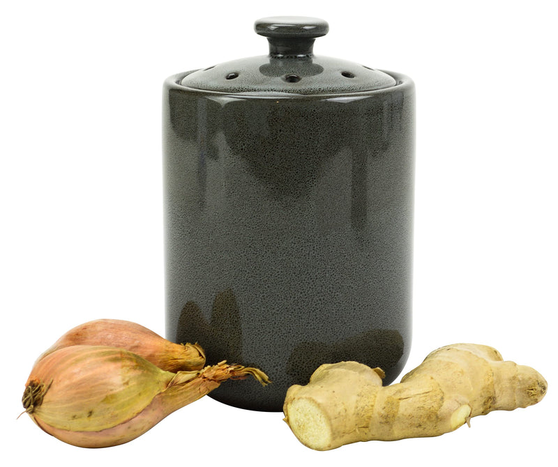 Stoneware Garlic Keeper Canister, Grey Reactive Glaze Reactive Glaze Grey - NewNest Australia