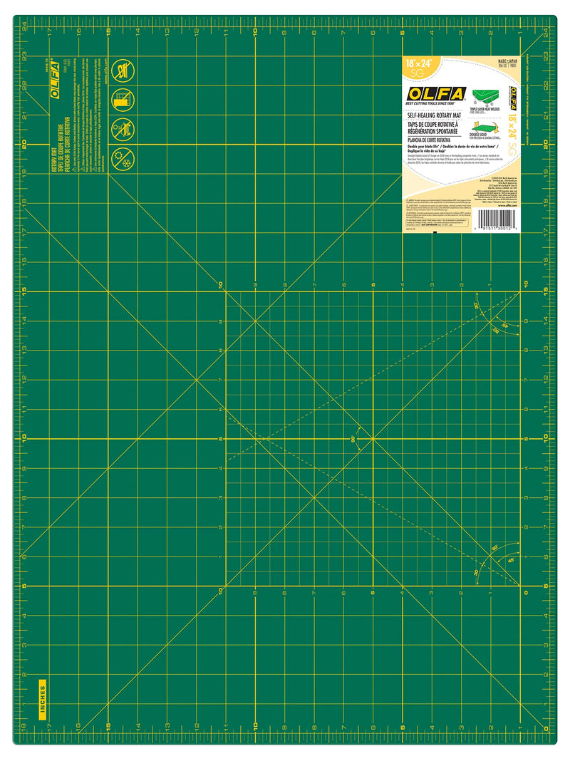 OLFA 18" x 24" Self Healing Rotary Cutting Mat (RM-SG) - Double Sided 18x24 Inch Cutting Mat with Grid for Quilting, Sewing, Fabric, & Crafts, Designed for Use with Rotary Cutters (Green) 18 Inches - NewNest Australia