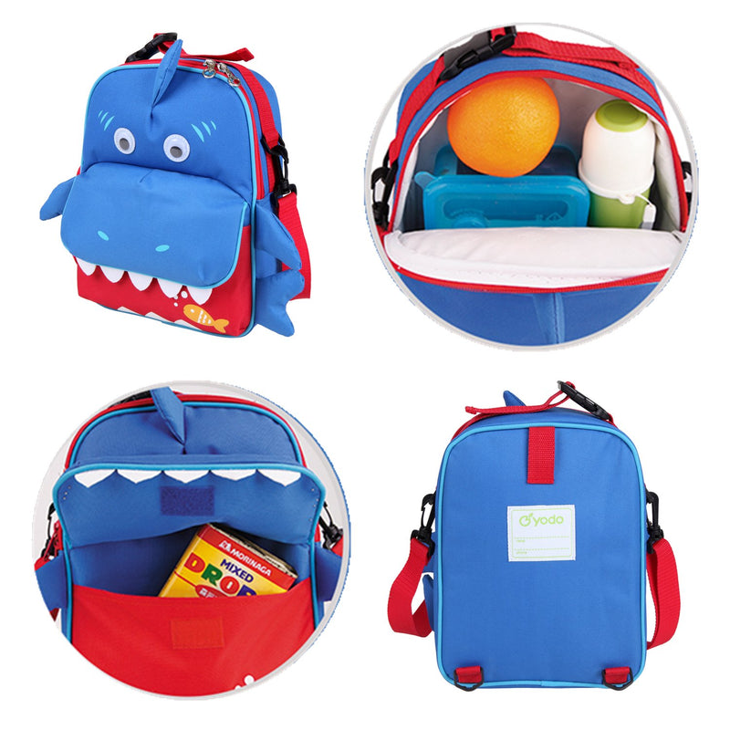 NewNest Australia - Yodo 3-Way Convertible Playful Insulated Kids Lunch Boxes Carry Bag / Preschool Toddler Backpack for Boys Girls, with Quick Access front Pouch for Snacks, Shark 