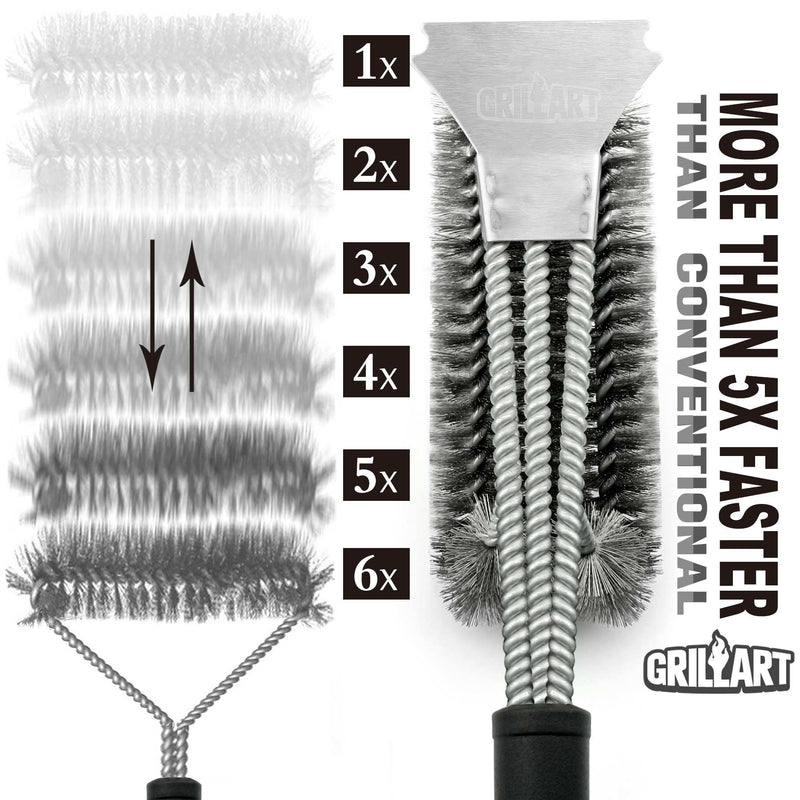 NewNest Australia - Grill Brush and Scraper - Extra Strong BBQ Cleaner Accessories - Safe Wire Bristles 18" Stainless Steel Barbecue Triple Scrubber Cleaning Brush for Gas/Charcoal Grilling Grates, Wizard Tool 