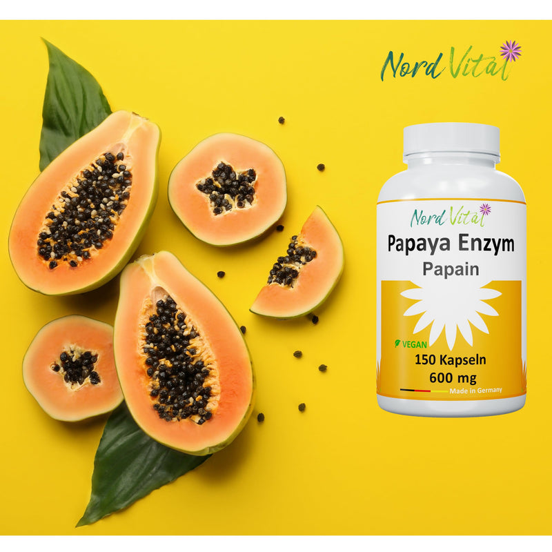 Papaya Enzymes - High Dose! - 150 Capsules - 1800 Mg Papain Per Daily Dose - 6 Million Units/G Enzyme Activity - Vegan - Natural Enzyme From Papaya Extract - German Production - NewNest Australia
