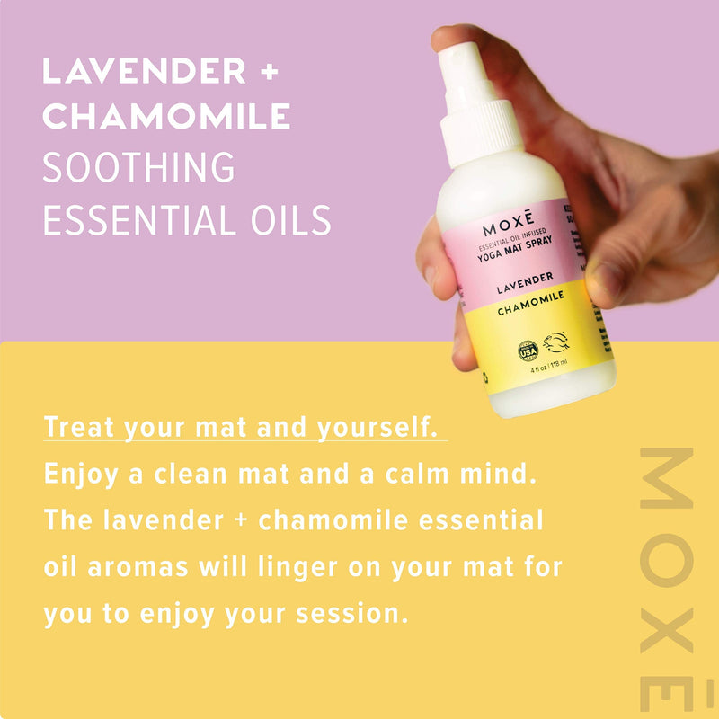 MOXĒ Yoga Mat Cleaner, Lavender Chamomile, Includes Microfiber Cleaning Towel, Helps with Odor & Sweat, No Slippery or Sticky Residue, Non-toxic, Natural, Essential Oils, Plant Based, Made in USA, 4 Ounces - NewNest Australia