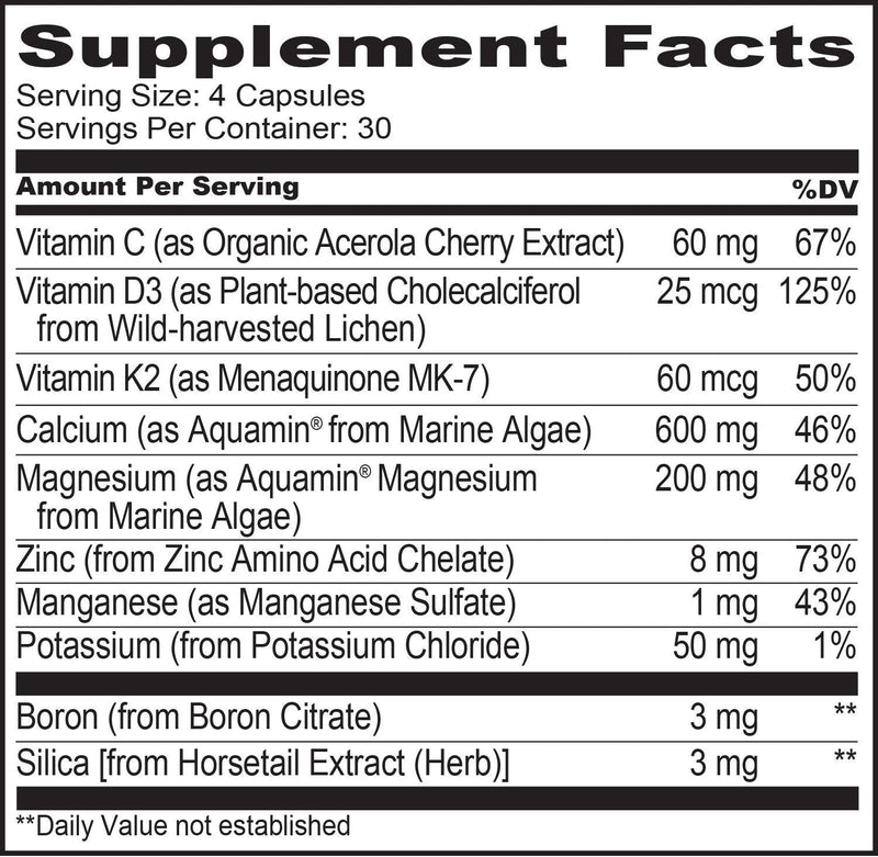 NATURELO Bone Strength - Plant-Based Calcium, Magnesium, Potassium, Vitamin D3, VIT C, K2 - GMO, Soy, Gluten Free Ingredients - Whole Food Supplement for Bone Health - 120 Vegan Friendly Capsules 120 Count (Pack of 1) - NewNest Australia