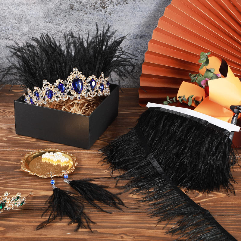 10 Yards Feathers Trims Fringe with Satin Ribbon Tape Black Sewing Fringe Trim Black Ostrich Feathers Trim Fringe 3.2-4 Inch for DIY Dress Sewing Crafts Costumes Decoration - NewNest Australia