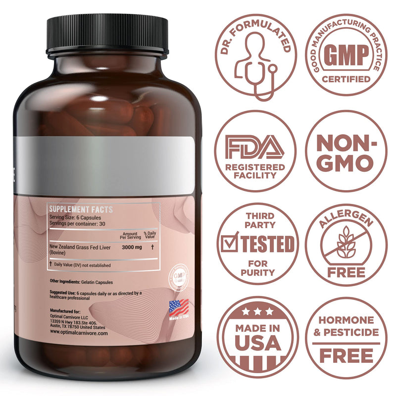 Grass Fed Beef Liver Capsules, Desiccated Beef Liver Supplement, Ancestral Superfood from New Zealand (180 Pills) by Optimal Carnivore - NewNest Australia