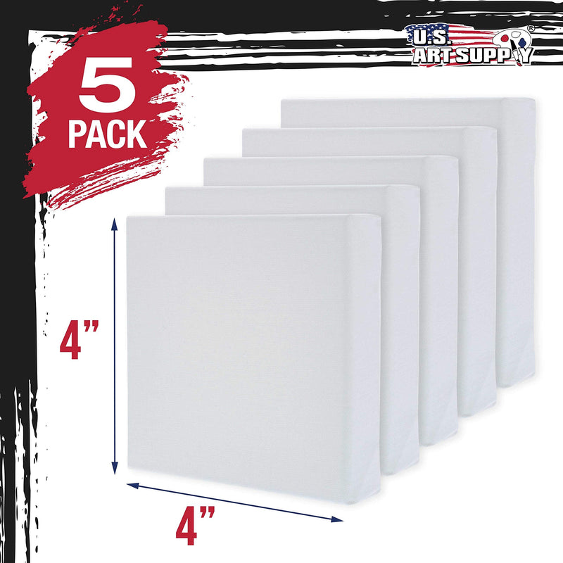 U.S. Art Supply 4" x 4" Gallery Depth 1-1/2" Profile Stretched Canvas 5-Pack - Acrylic Gesso Triple Primed 12-Ounce 100% Cotton Acid-Free Back Stapled Pouring Art 4" x 4" - NewNest Australia