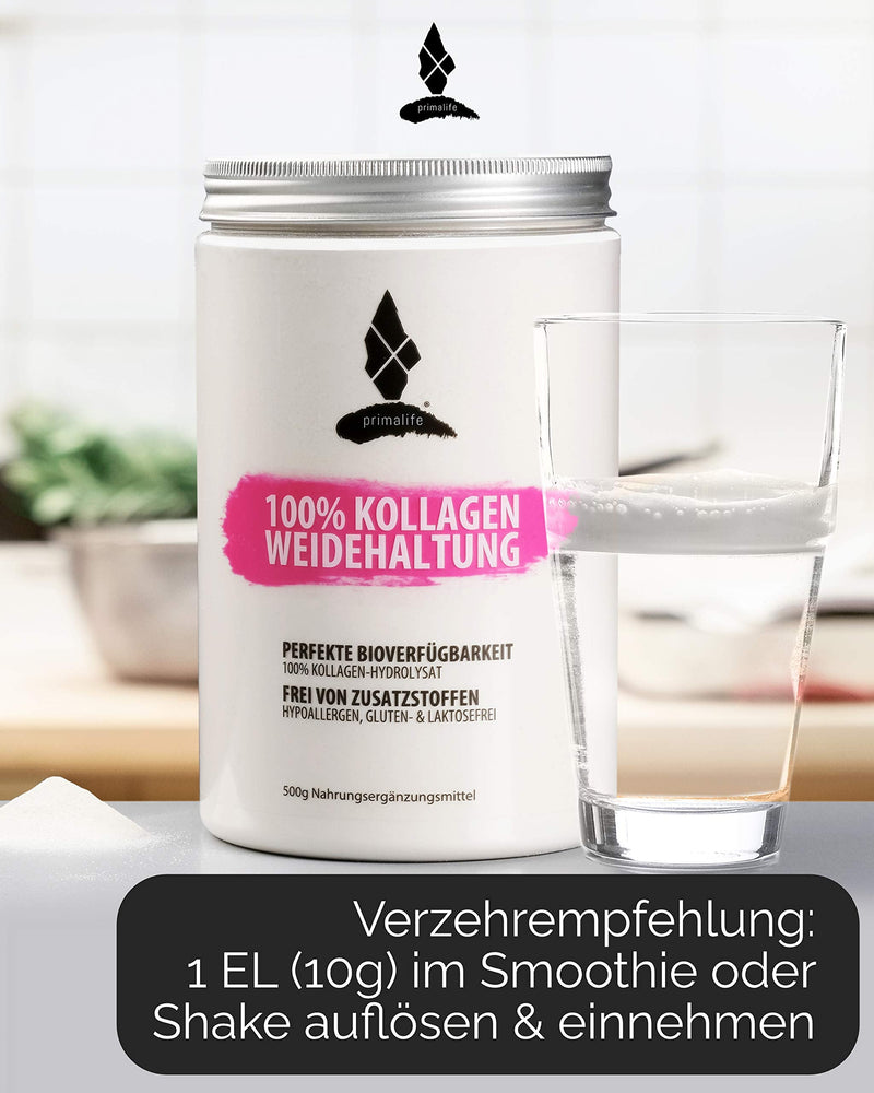 primalife - Collagen made from Grazing - 100% Pure Collagen Hydrolysate - 500 g - without Additives - Optimal for Paleo, Atkins, Keto and Low Carb Nutrition - Produced in Germany - NewNest Australia