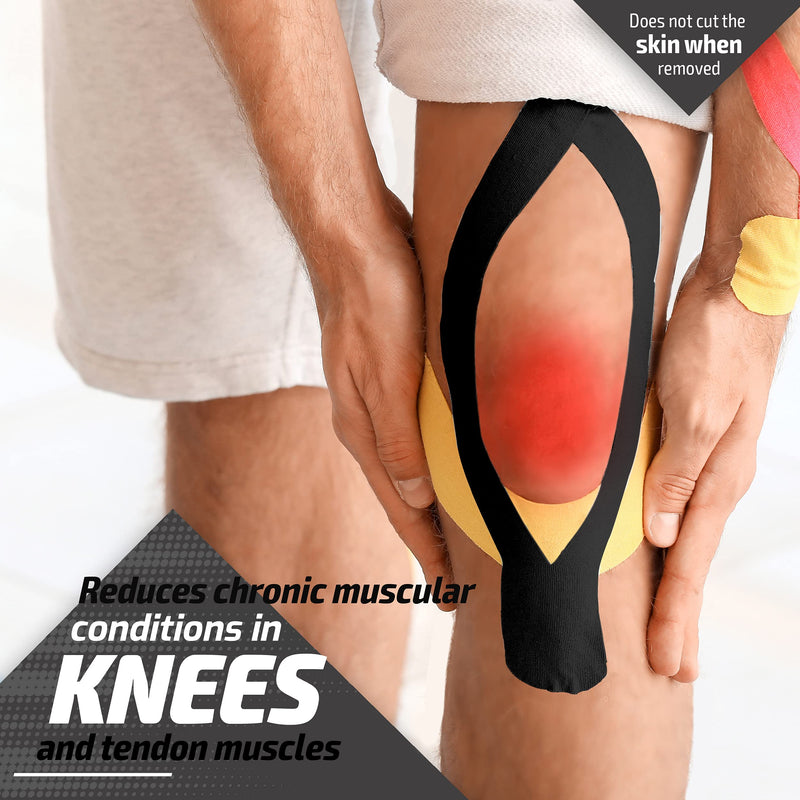 Physix Gear Kinesiology Tape Pro - Waterproof Physio Sports Tape for Pain & Injuries, Pregnancy, Muscle, Knee, Joint Support, Swelling, Strain Relief, Enhanced Blood Circulation (with E-Guide) Black (2 Pack + eGuide) - NewNest Australia