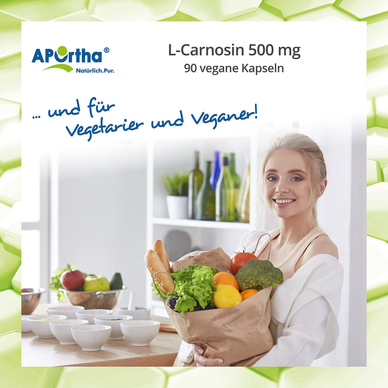 Aportha L-Carnosine 500 Mg Capsules, 90 Vegan Capsules, 100% Pure L-Carnosine Without Additives, 500 Mg L-Carnosine Per Capsule, 90 Capsules For 3 Months, Vegan, Gluten-Free, Lactose-Free, - NewNest Australia