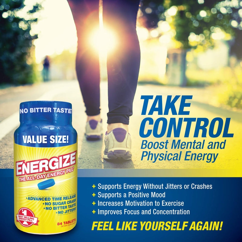 iSatori Energize Caffeine Pills - Fast Acting Energy Pill - Healthy Focus & Nootropic Brain Supplement - Improved Alertness and Clarity, Preworkout for Men & Women - All Day Energy, No Jitters, No Crash - 84 Time Released Tablets Energize All-day Energy - NewNest Australia