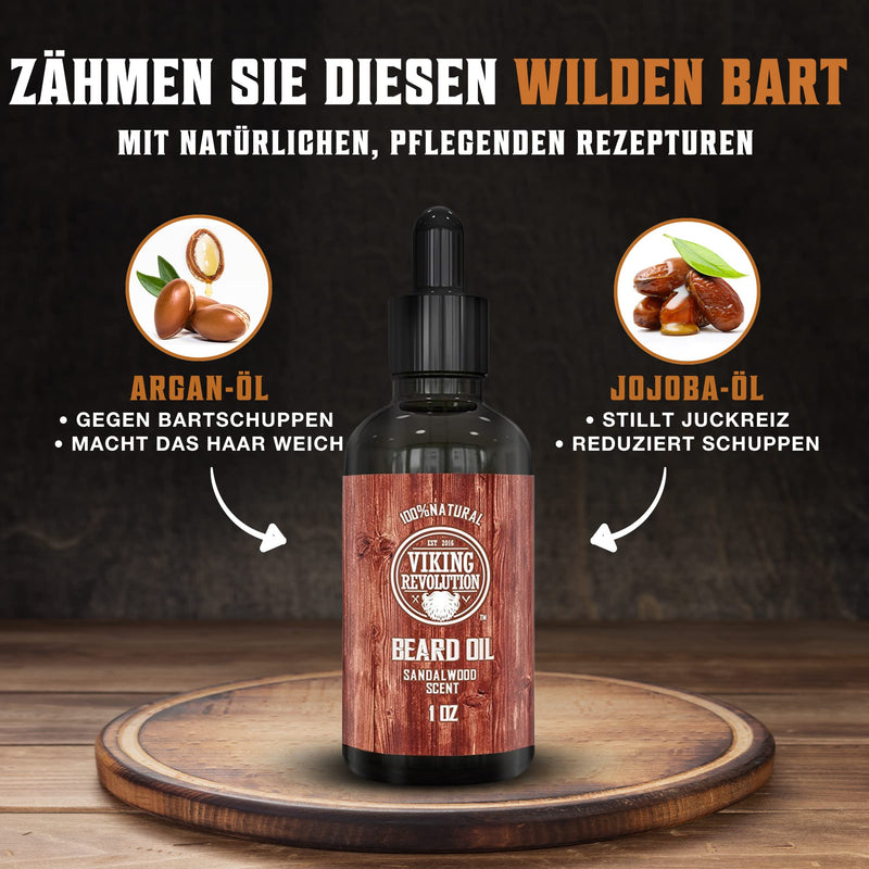 Viking Revolution Sandalwood Beard Oil 30ml - Beard Oil Men All Natural All Natural With Organic Argan And Jojoba Oils. Softens and strengthens the beard and mustache - NewNest Australia