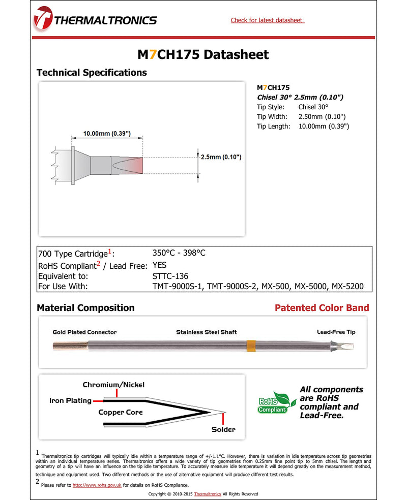 Thermaltronics M7CH175 Chisel 30deg 2.5mm (0.10in) interchangeable for Metcal STTC-136 - NewNest Australia