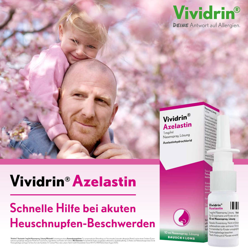 Vividrin Azelastine 1 mg/ml nasal spray solution: quick acute help for hay fever complaints, for seasonal and year-round allergies, 10 ml - NewNest Australia