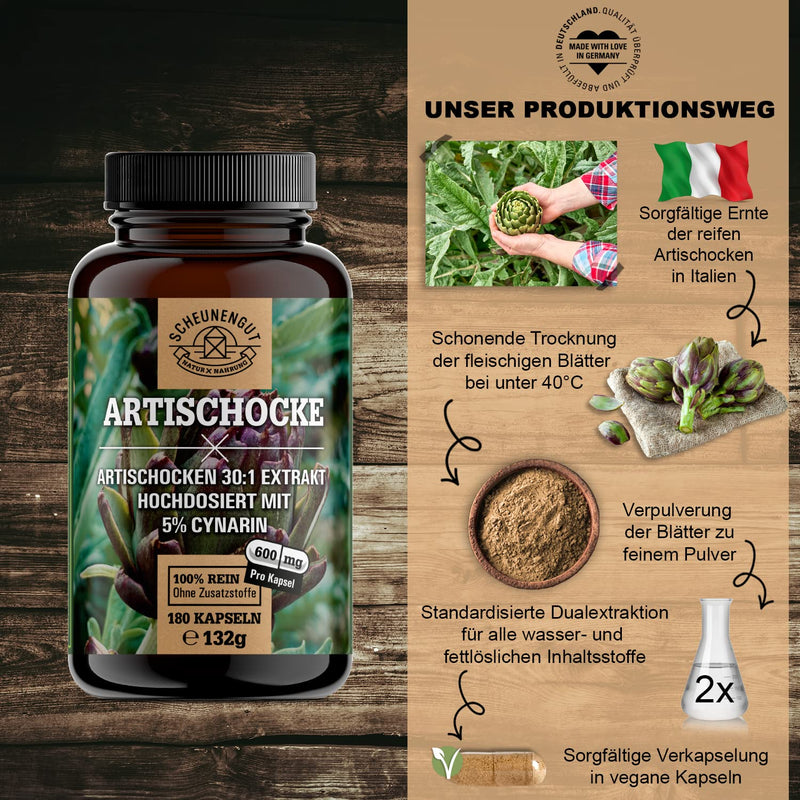 Artichoke Extract - 2400 Mg Daily Dose With 5% Cynarin - Important: 30:1 Extract (= 72000 Mg Artichoke Per Dose) I 180 Artichoke Capsules High Dosage I Laboratory Tested & Vegan I From De I Scheunengut - NewNest Australia