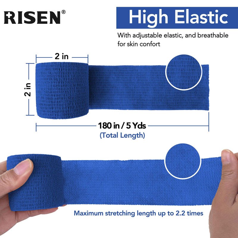 RISEN Cohesive Bandage Cohesive Bandage 2” x 5 Yards, 6 Rolls, Self Adherent Wrap Medical Tape, Adhesive Flexible Breathable First Aid Gauze Ideal for Stretch Athletic(Blue) Blue - NewNest Australia