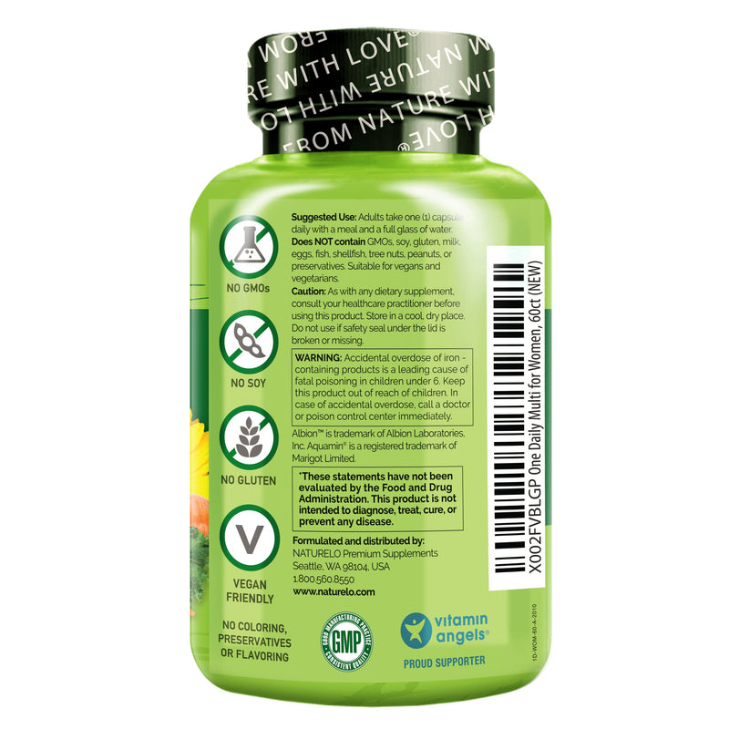 NATURELO One Daily Multivitamin for Women - Energy Support - Whole Food Supplement to Nourish Hair, Skin, Nails - Non-GMO - No Soy - Gluten Free - 60 Capsules | 2 Month Supply 60 Count (Pack of 1) - NewNest Australia