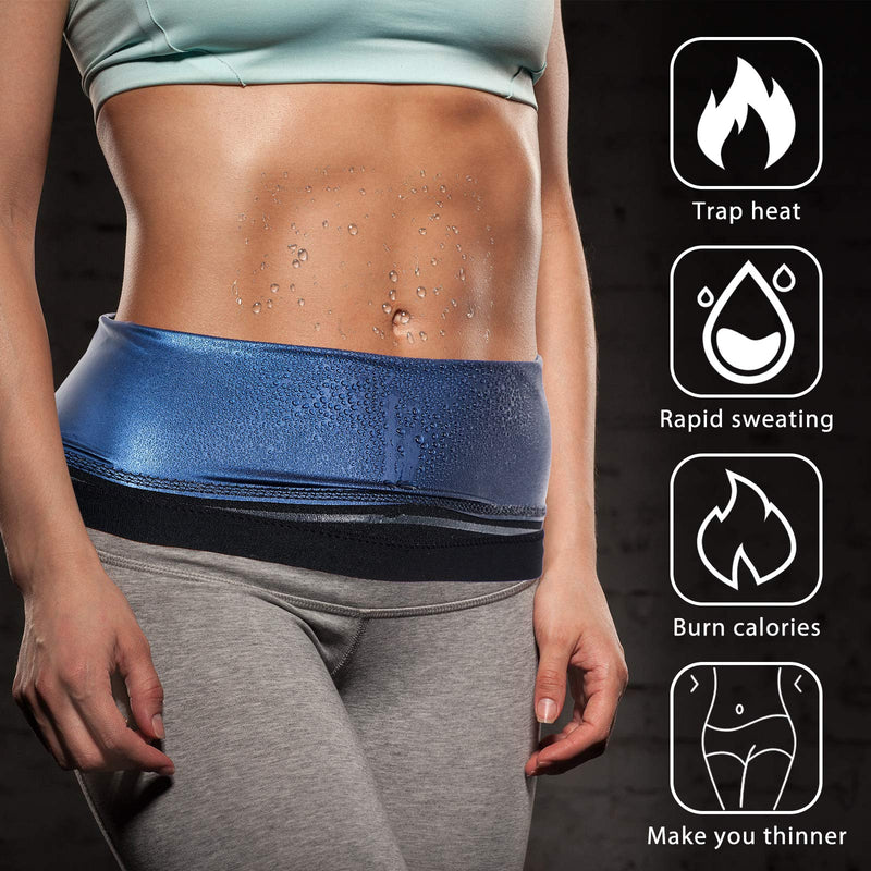 2 Pieces Waist Trimmer for Women Sweat Wrap Sweat Waist Trainer Sweat Tummy Workout Belt Stomach Wraps for Bodybuilding Blue Inner Medium - NewNest Australia