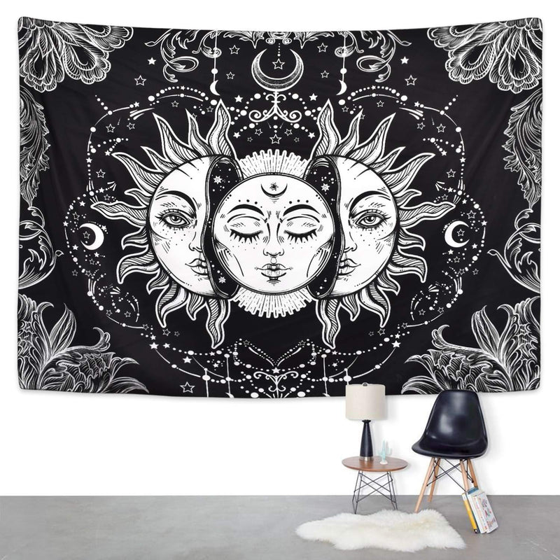 NewNest Australia - Likiyol Sun and Moon Tapestry Burning Sun with Star Tapestry Psychedelic Tapestry Black and White Mystic Tapestry Wall Hanging Black White 59.1" x 82.7" 