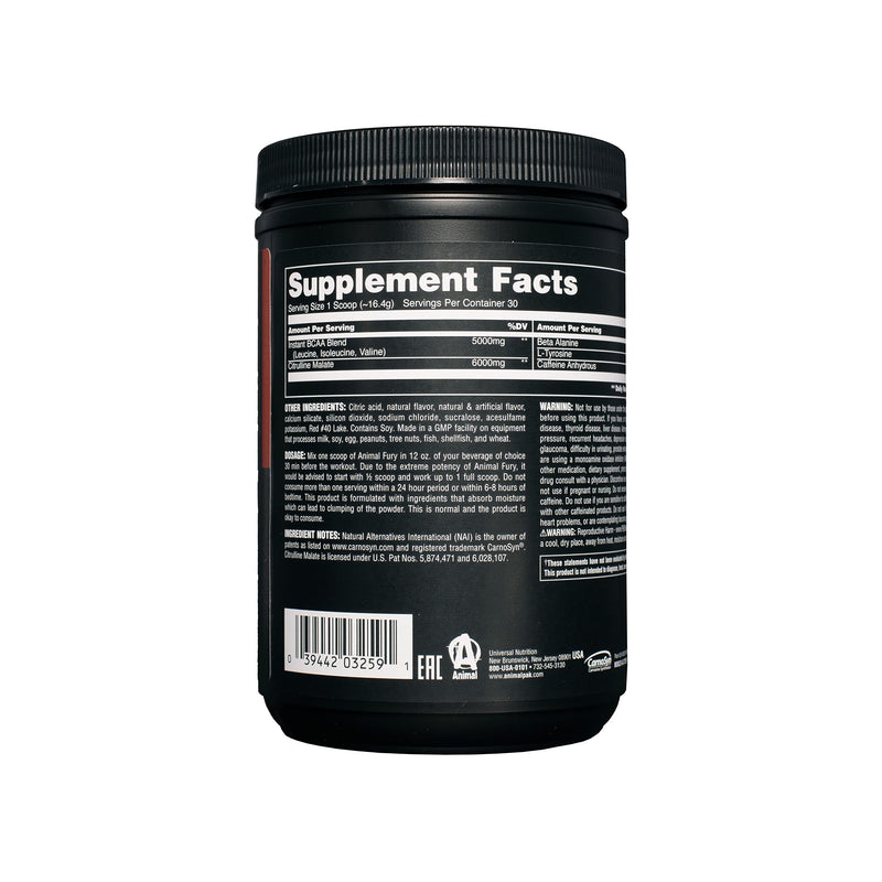 Universal Nutrition Animal Fury Pre Workout Booster (Watermelon) With Caffeine, Beta Alanine, Citrulline, L-Tyrosine & Bcaa For Maximum Energy & Supply Of Amino Acids During Training, 500G - NewNest Australia