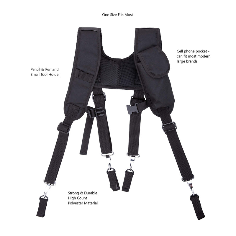 LAUTUS Padded Tool Belt Suspenders w/Chest Strap, Pencil Sleeve, Tape Measure, Cell Phone Holder | Comfortable & Heavy Duty | Fully Adjustable | Construction Grade | - NewNest Australia