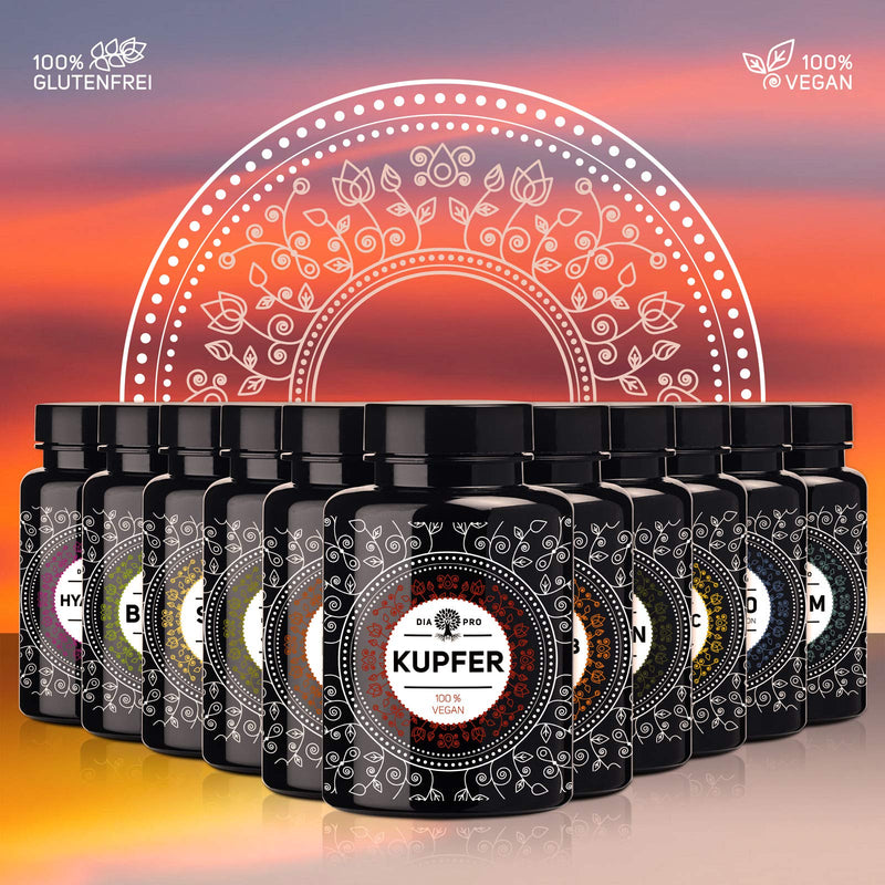 DiaPro® Copper 365 High-dose copper tablets with 2 mg copper per tablet made from copper gluconate 365 pieces Annual supply 100% Vegan Laboratory tested - NewNest Australia