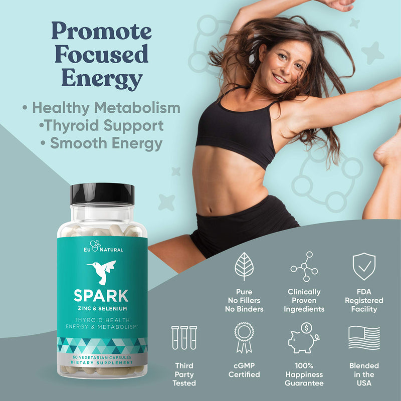 Spark Thyroid Support & Energy Metabolism – Thrive, Naturally Fight Fatigue, Balance Hormones, Promote Focused Energy – Zinc, Selenium, Iodine – 60 Vegetarian Soft Capsules - NewNest Australia