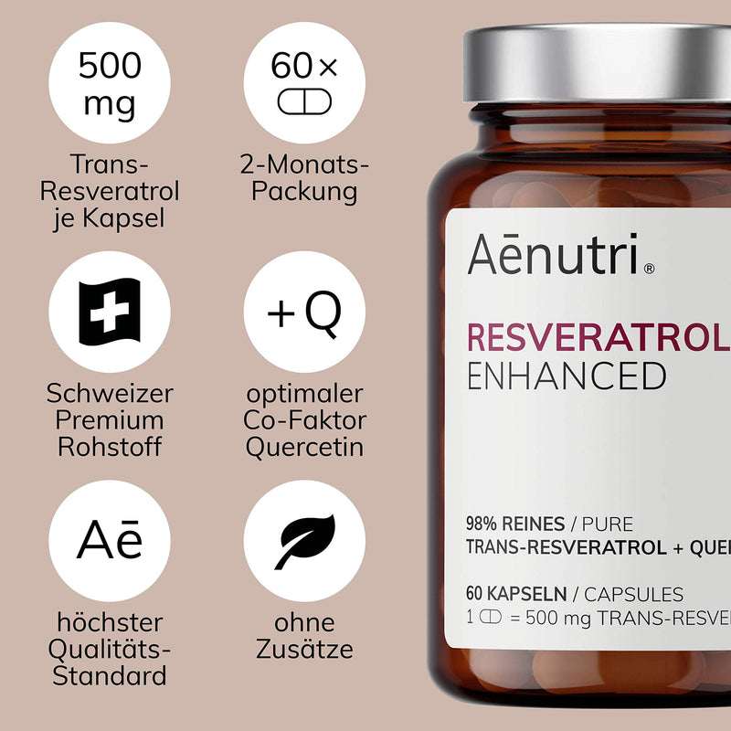 Resveratrol Plus High Dose 500 Mg Premium Trans Resveratrol From Switzerland Per Capsule Optimized Formula With Quercetin Laboratory Tested Quality From Germany 60 Capsules - NewNest Australia