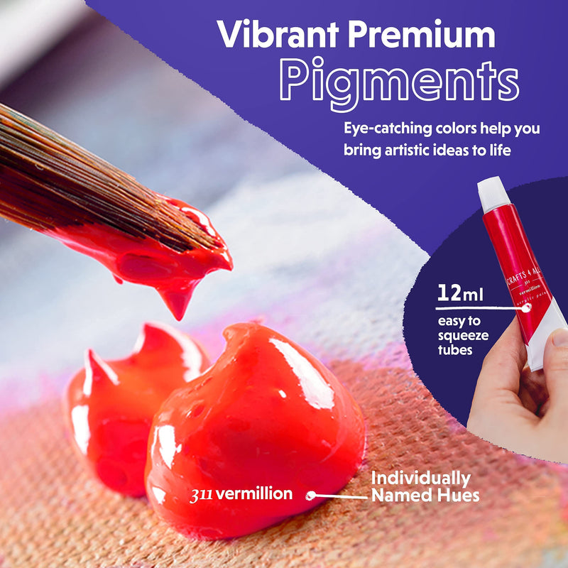 Crafts 4 All Acrylic Paint Set - Art Paints for Canvas, Model Painting, Wood, Ceramics and Fabric - Craft Supplies with 3 Artist Brushes for Adults & Kids﻿, 12 Pack, 12mL 0.4 Fl Oz (Pack of 12) - NewNest Australia