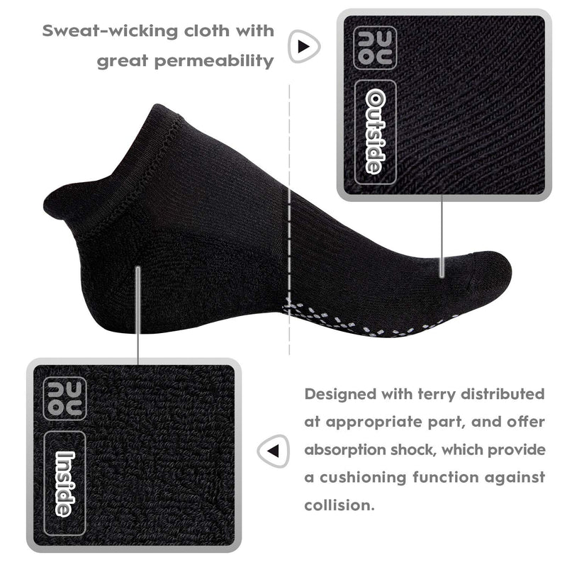 unenow Unisex Non Slip Grip Socks with Cushion for Yoga, Pilates, Barre, Home & Hospital 4 Pairs-4 Pairs of Black Large - NewNest Australia