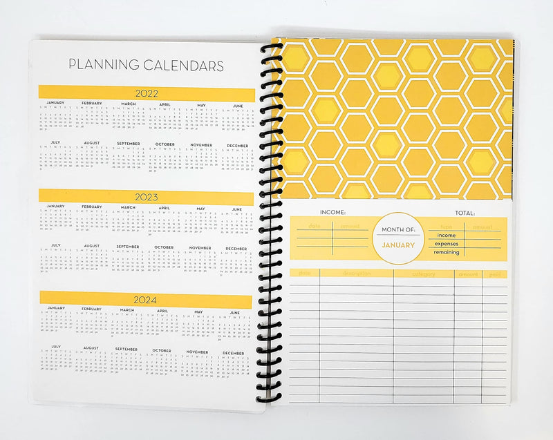 Home Finance & Bill Organizer with Pockets (Black, Yellow, White Hexagon) - NewNest Australia