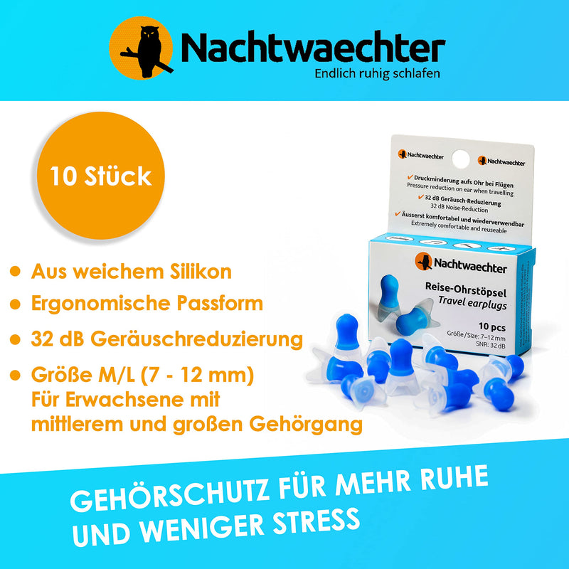 Nachtwaechter Travel Ear Plugs For Sleeping Pack Of 10 - 32Db Silicone Ear Plugs For Peaceful Sleep When Traveling - Plane Ear Plugs For Better Pressure Balance - NewNest Australia