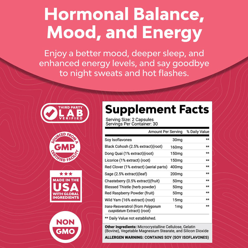 Natural Menopause Supplements for Women - Perfect for Hormonal Balance, Night Sweating & Hot Flashes Menopause Relief - Black Cohosh for Menopause & Adrenal Support with Resveratrol & Dong Quai - NewNest Australia