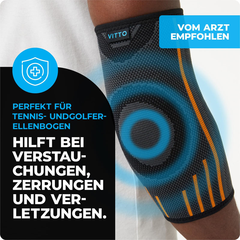 VITTO elbow bandage - elbow bandages for men and women - best as a tennis arm bandage, golf arm bandage or strength training (M, gray) M 1 - NewNest Australia