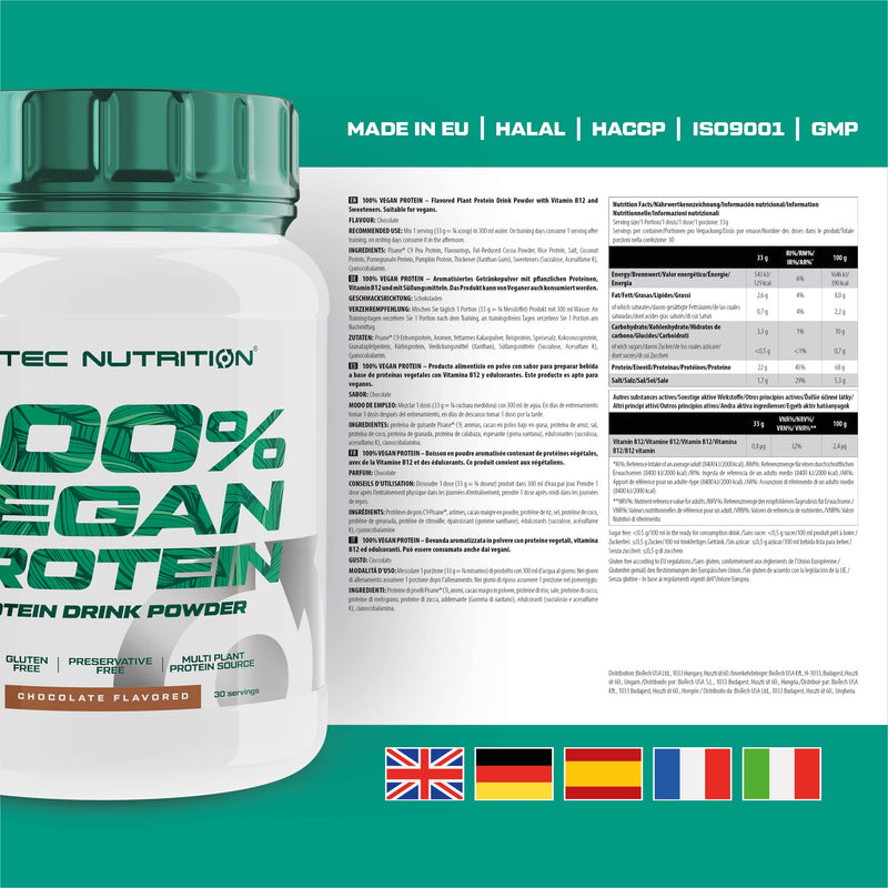 Scitec Nutrition 100% Vegan Protein, Flavored Drink Powder With Vegetable Proteins, With Vitamin B12 And Sweeteners, Sugar-Free, Gluten Free, 1 Kg, Chocolate - NewNest Australia