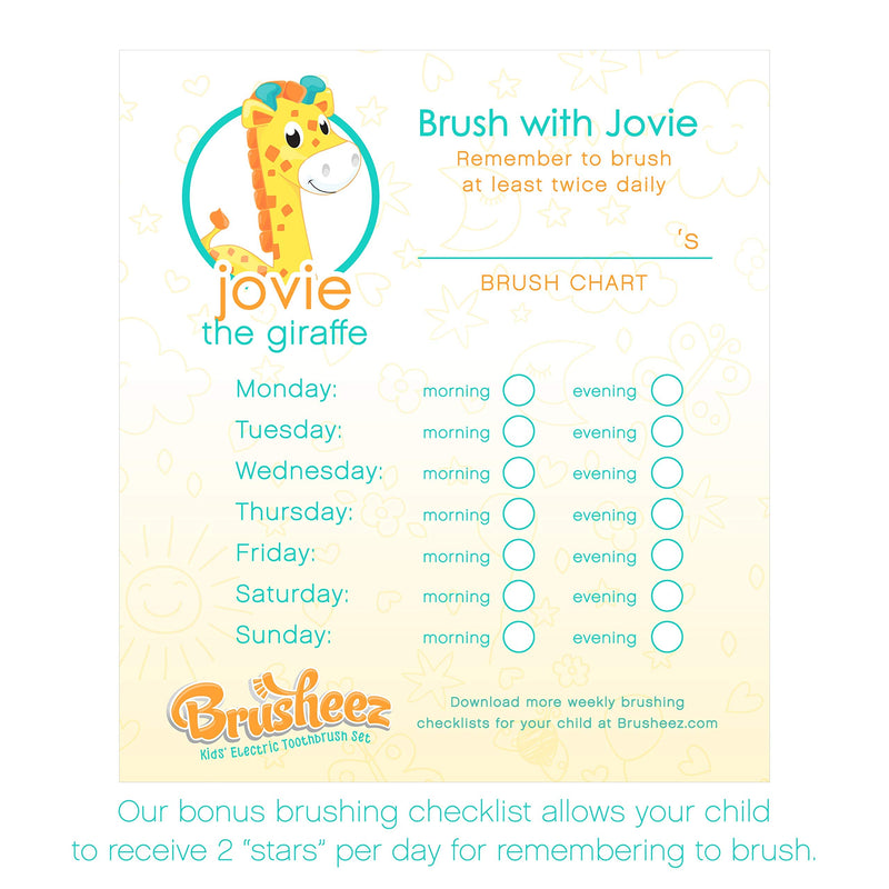 Brusheez® Kids Electric Toothbrush Set (Safari Edition) - Battery Operated, Soft Bristles, Easy On/Off, 2 Brush Heads, Animal Cover, Sand Timer, Rinse Cup, and Base - Ages 3+ (Jovie The Giraffe) Jovie - NewNest Australia