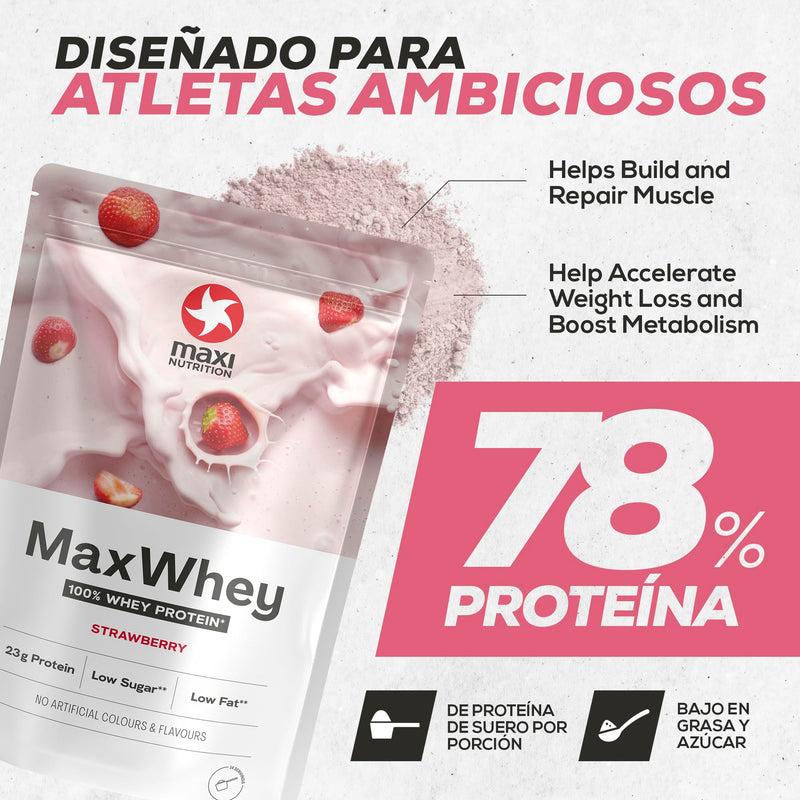 MaxiNutrition 100% Whey Premium Protein Powder Strawberry 420g, without artificial flavors, protein powder made from 100% whey, makes 14 protein shakes with 23g protein each, low carb, including vitamin B6, Made in Germany - NewNest Australia