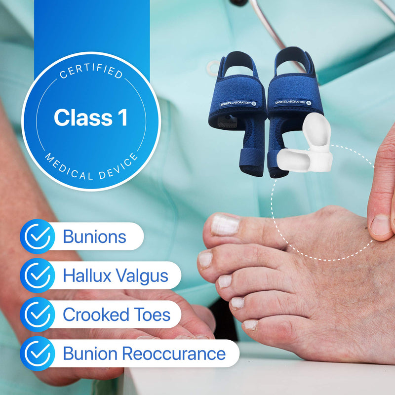 Sports Laboratory - Bunion Corrector Toe Straightener Set - 2x Bunion Splints, 2x Big Toe Straighteners and 1x Bunion Relief Guide - Adjustable Day & Night Bunion Support Kit (Blue) Blue - NewNest Australia