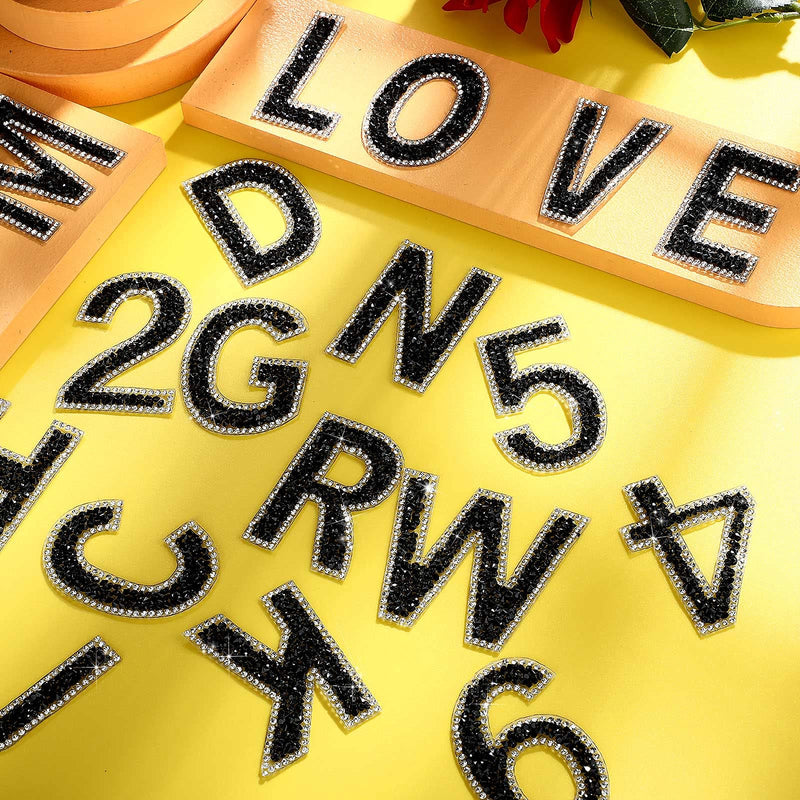 37 Pieces Bling Rhinestone Letter Stickers Alphabet Number Symbol Crystal Self-Adhesive Stickers Rhinestone Letter Stickers for Art Crafts Clothing DIY Decors (Black, White) Black, White - NewNest Australia