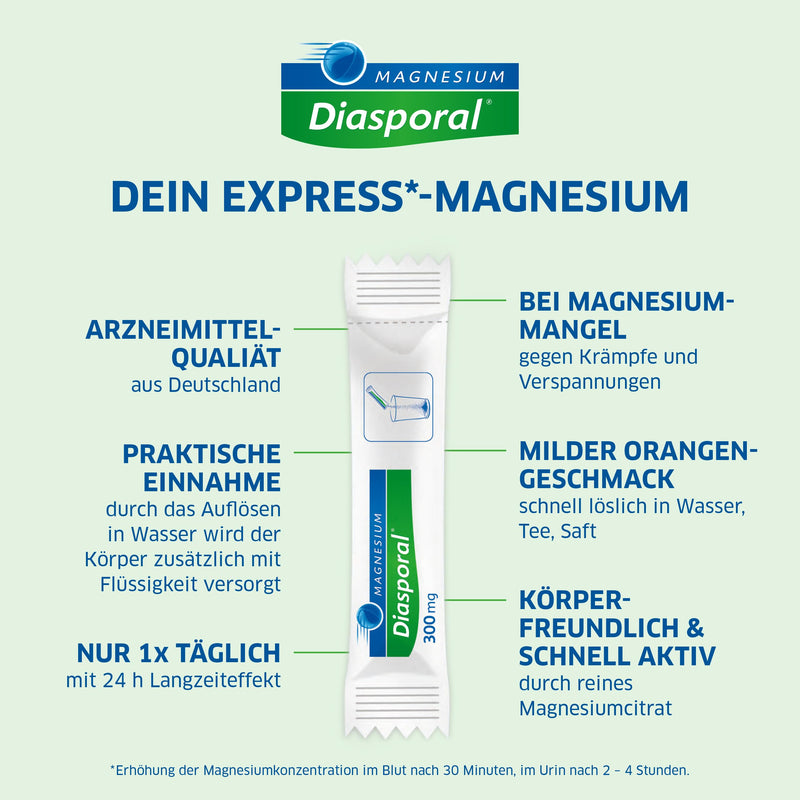 Magnesium Diasporal 300 mg, drinking granules: For magnesium deficiency, which can lead to muscle cramps, pure magnesium citrate, 100 sticks 100 pieces (pack of 1) - NewNest Australia