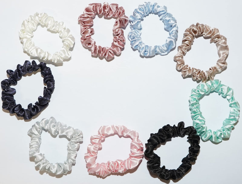 Crazy Bobble® Skinny Scrunchies 'Feels like Silk' Satin Ponytail Holders, Hair Ties For Women Girls (Pack of 9) (Black, Navy, Dusky Pink, Mint Green, Baby Blue, Pink, Silver Grey, Champagne, Pearl) - NewNest Australia