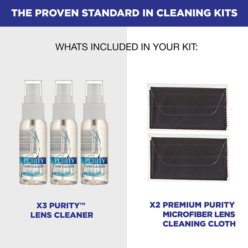 Purity Eyeglass Lens Cleaner Kit - 3 x 1oz Travel Size Lens Cleaner Spray Bottle + 2 Microfiber Cleaning Cloths - Safe for All Lenses (AR Coated Included), Eyeglasses and Screens - Clear 5 1oz. - NewNest Australia
